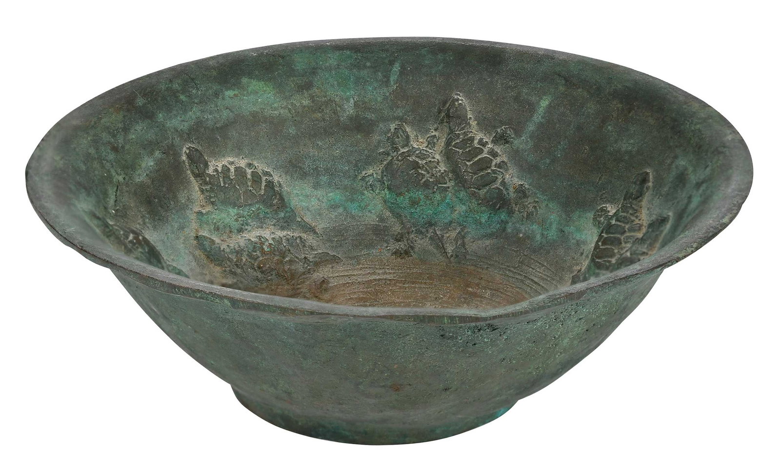 E.T. Hurley Bronze Turtle bowl: (American, 1869-1950), initialed "ETH" to base, 2-3/4 x 8-1/8 x 8-1/8 in. Provenance: Private Collection, North Carolina