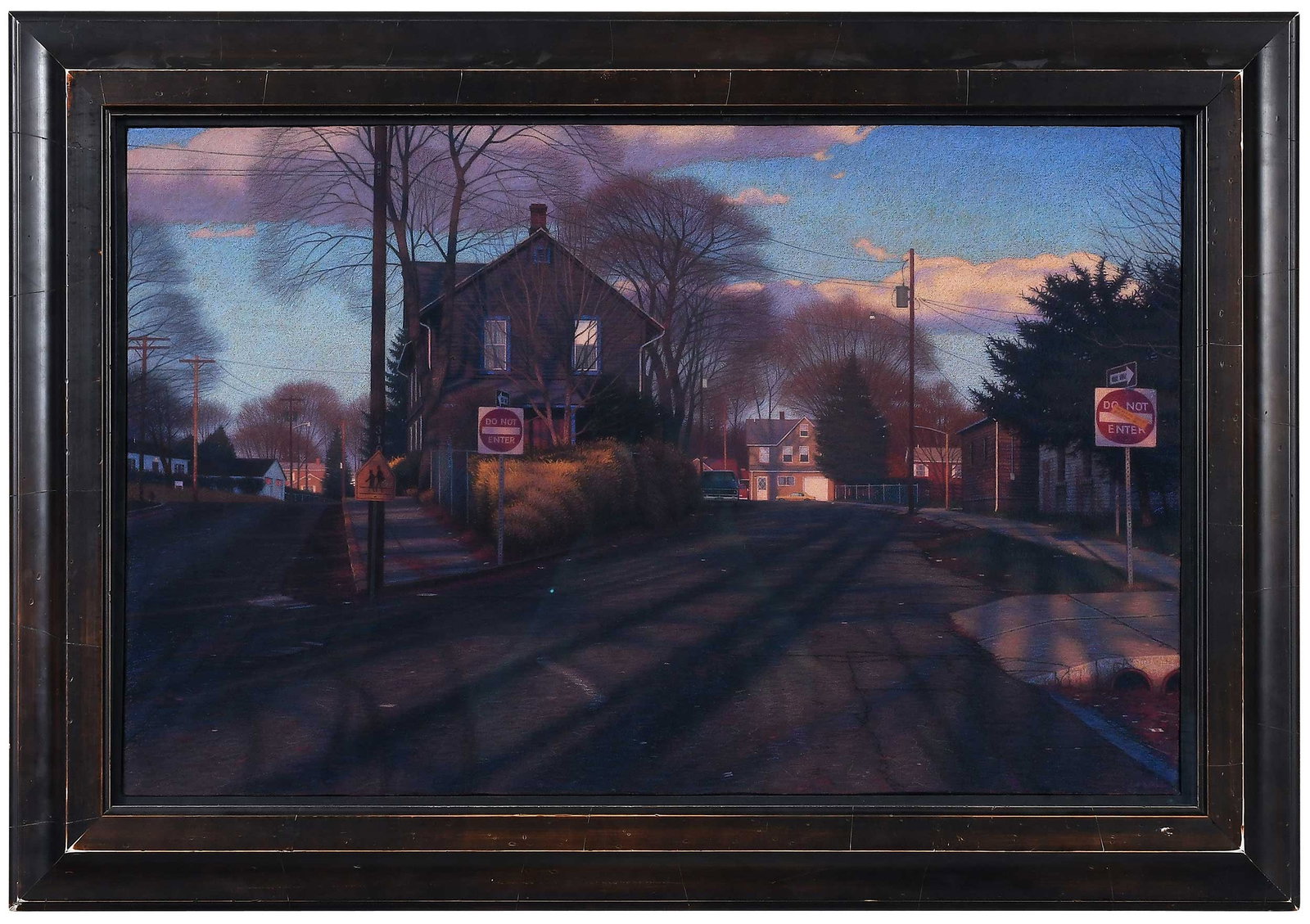 Brian Cobble: (American, born 1953) Long Island, Forsythia, signed lower right "Cobble", pastel on primed canvas, 19 x 30 in.; modern dark wood frame, 25-3/4 x 36-3/4 x 1-3/4 in. 