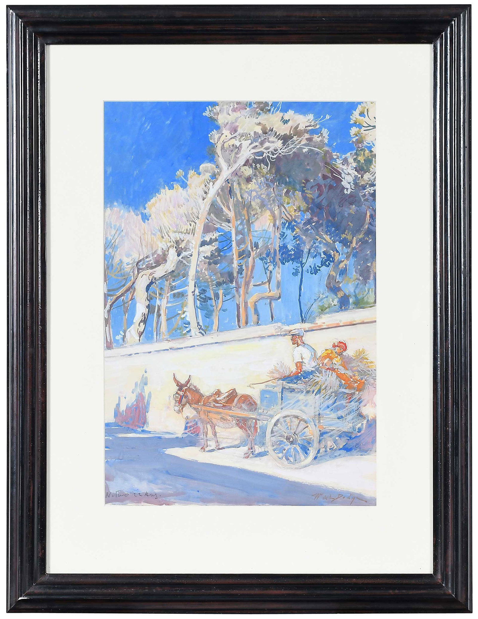 William de Leftwich Dodge: (American/Virginia, 1867-1935) Road to Nettuno, 22 Aug, signed lower right "Wm de L Dodge", inscribed verso with title, watercolor on paper, 19-3/4 x 13-3/4; modern wood frame, 29 x 22-1/4 in.
