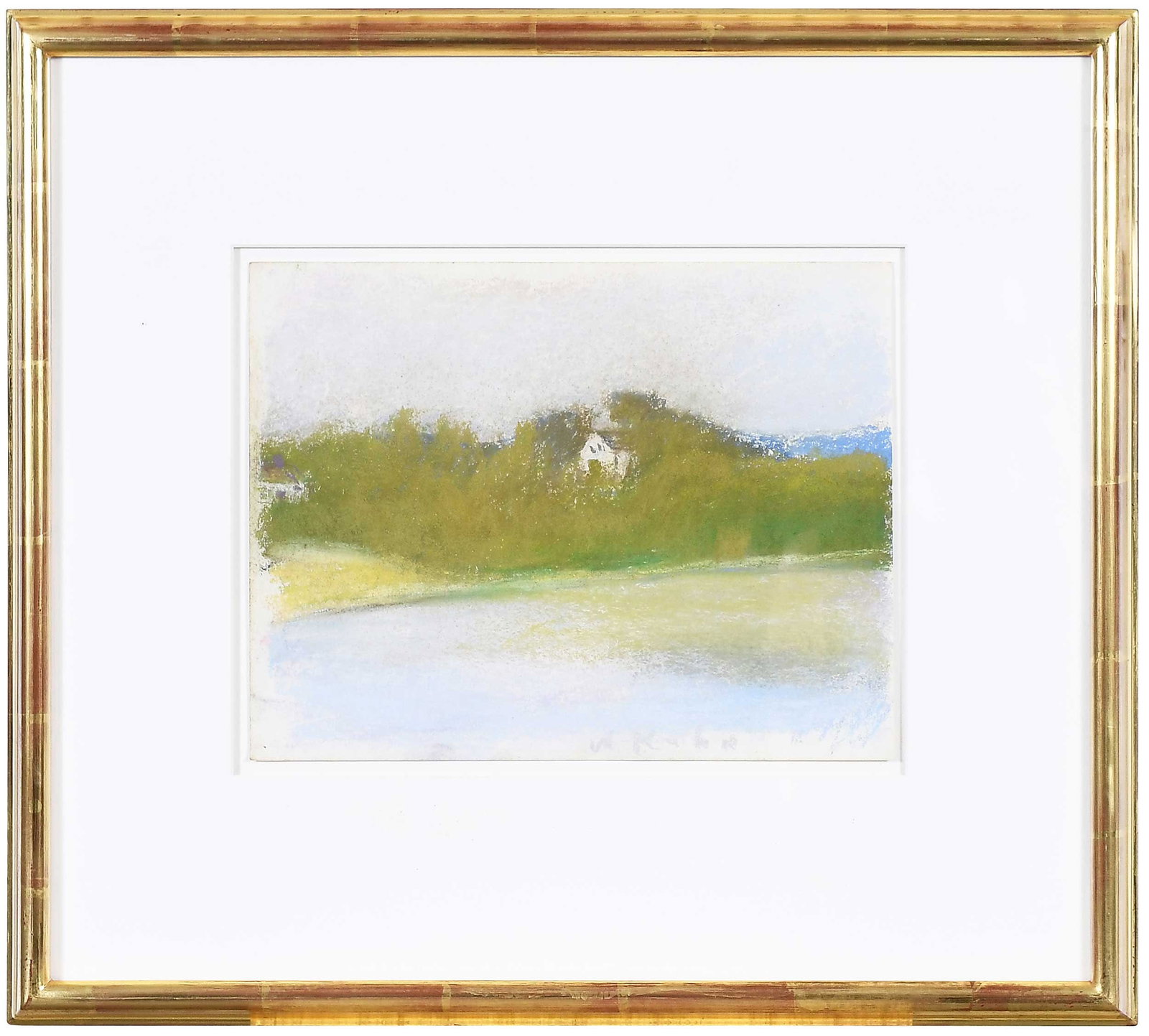 Wolf Kahn: (American, 1927-2020) House by the River, 1965, signed lower right, "W Kahn", pastel on paper, 9 x 12 in; gilt wood frame, 18-1/2 x 20-1/2 in. Provenance: Private Collection