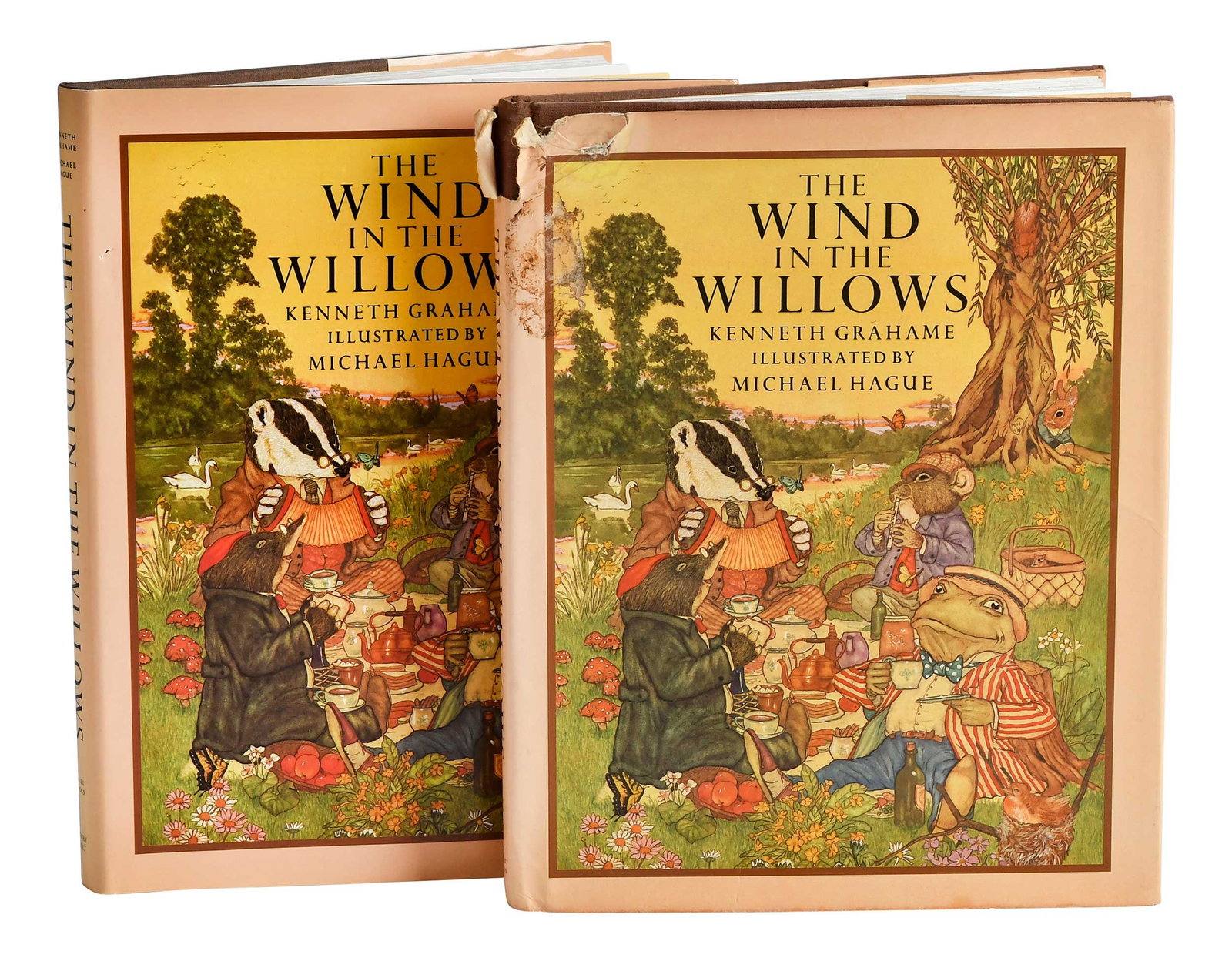 Two Personalized Copies of The Wind in the Willows with Bonus Illustrations: by Kenneth Grahame, illustrated by Michael Hague, New York: Henry Holt and Company, 1980, each signed by Hague with an additional hand drawn illustration, with dust jackets, each 10-1/4 x 3/4 x 8-1/4 