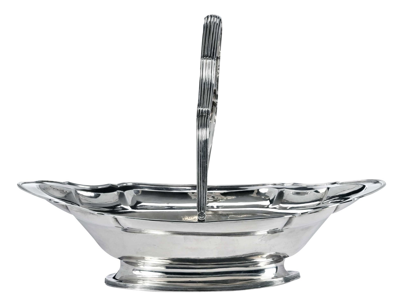 George III English Silver Basket, John Robins, ,Shippen Family Provenance: London, 1797, cartouche form with reeded border, crest, marks for John Robins, .925 fine, 24.30 oz. T., 10-3/4 x 14-3/4 x 9-1/2 in. Provenance: Shippen Family