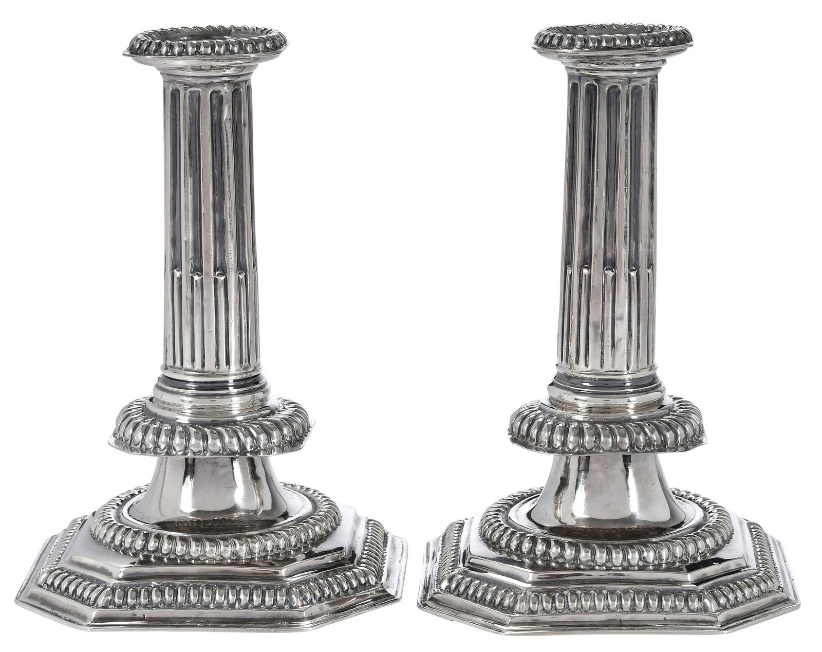 Pair of William III English Silver Candlesticks, Daniel Beverley (1 of 7)