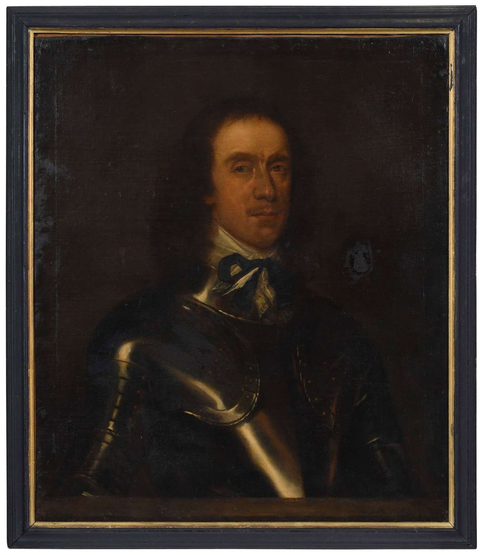 British School Portrait: (possibly 18th century or earlier) Portrait of a Gentleman in Armor, said to be Oliver Cromwell, unsigned, oil on canvas, 29-1/8 x 25 in.; painted wood frame, 32-1/4 x 28 x 1-1/8 in. Provenance: