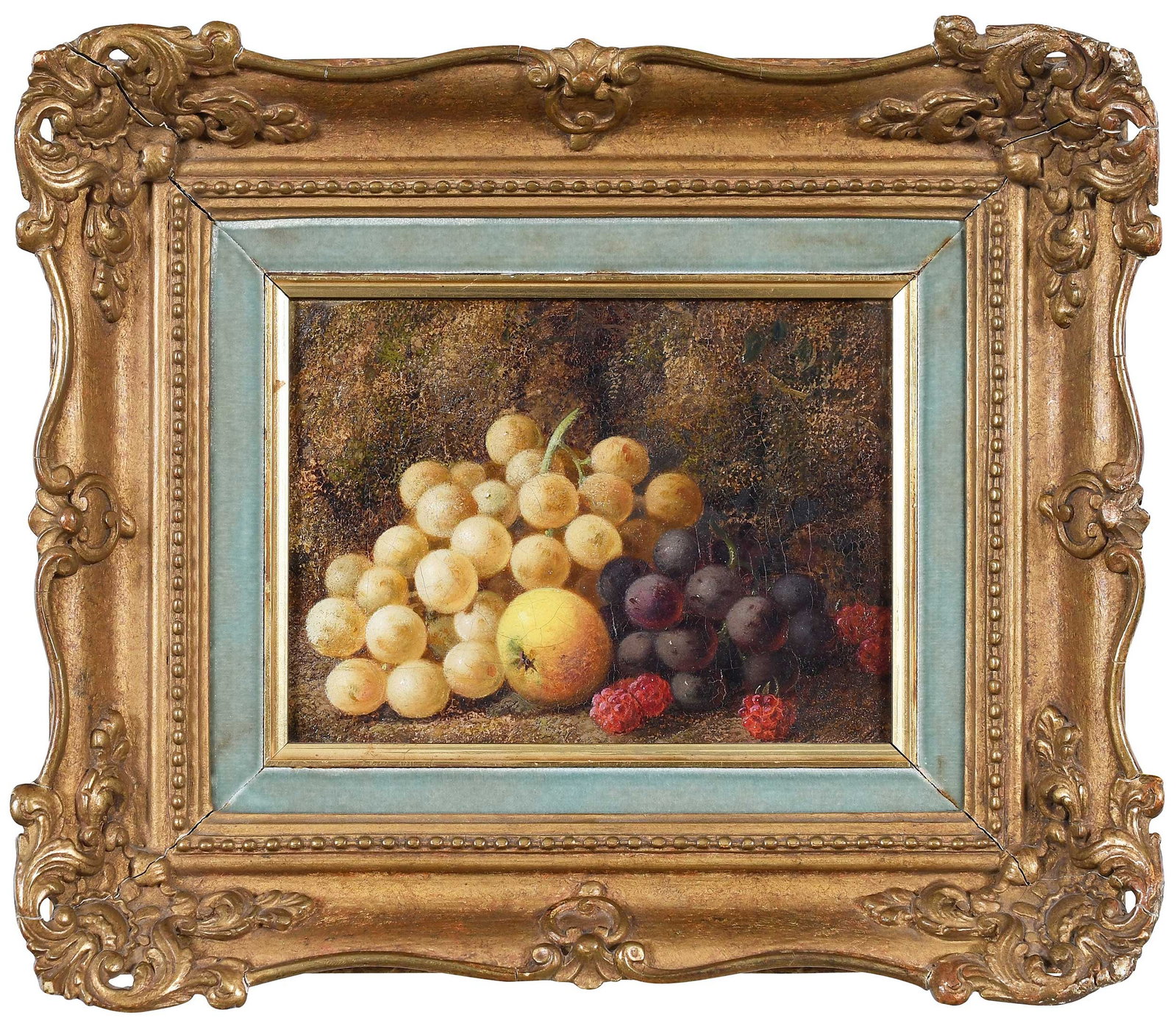 George Clare: (British, 1830-1900) Fruit Still Life, signed lower right "George Clare", oil on canvas, 6 x 8 in.; gilt wood and composition frame, 11-1/2 x 13-5/8 x 2-3/4 in. Provenance: Private Collection, Georgia