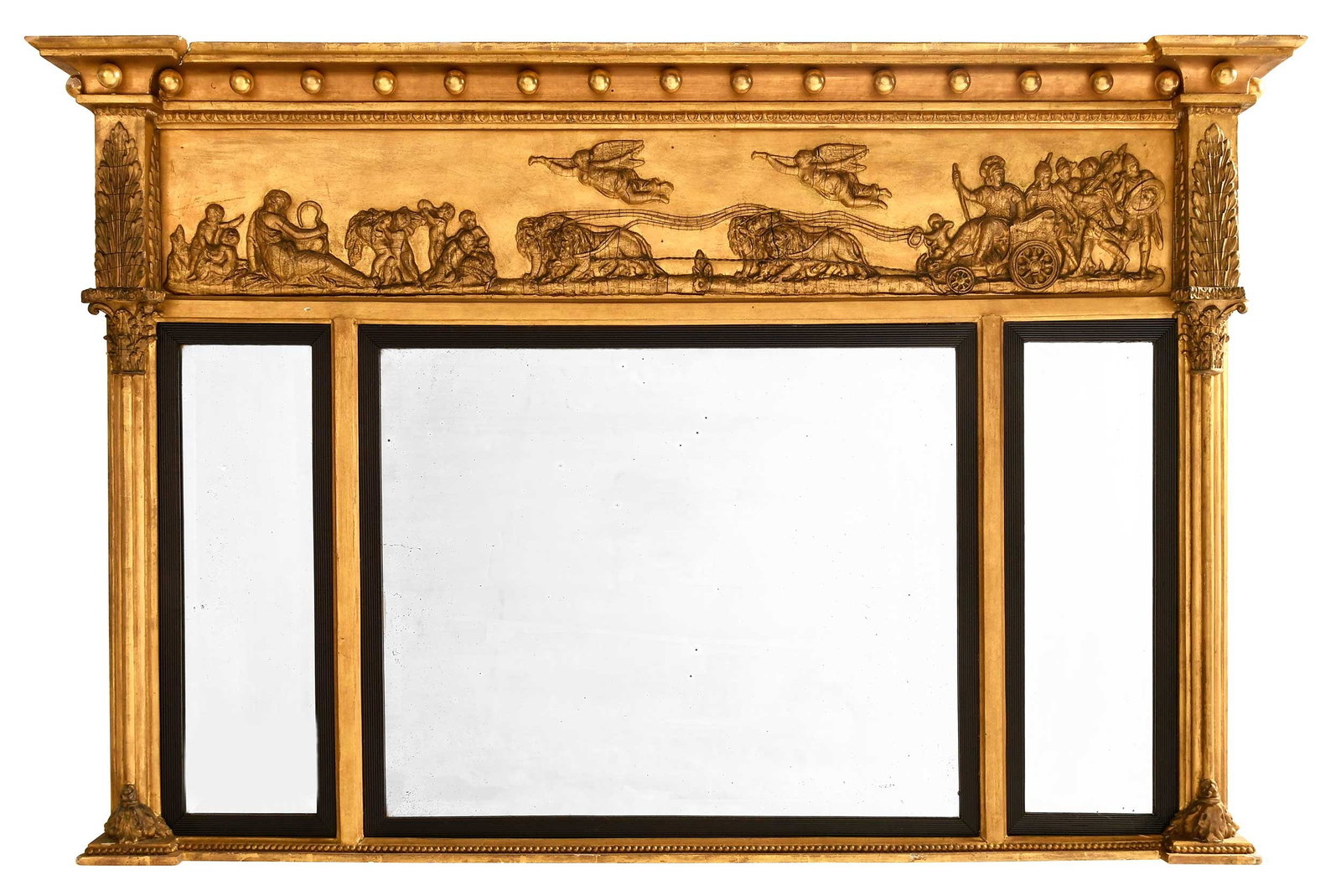 Neoclassical Giltwood Overmantel Mirror with Figural Frieze (1 of 8)