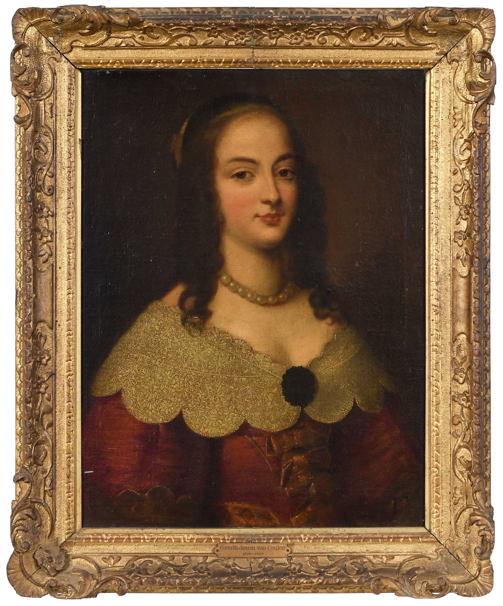 French or Flemish School Portrait: (17th century) Portrait Bust of a Young Woman, circa 1645, oil on canvas, 24-1/2 x 18-7/8 in.; gilt wood and composition frame, 30-1/2 x 25 x 2-1/8 in. Provenance: Private Collection, Virginia Note: T
