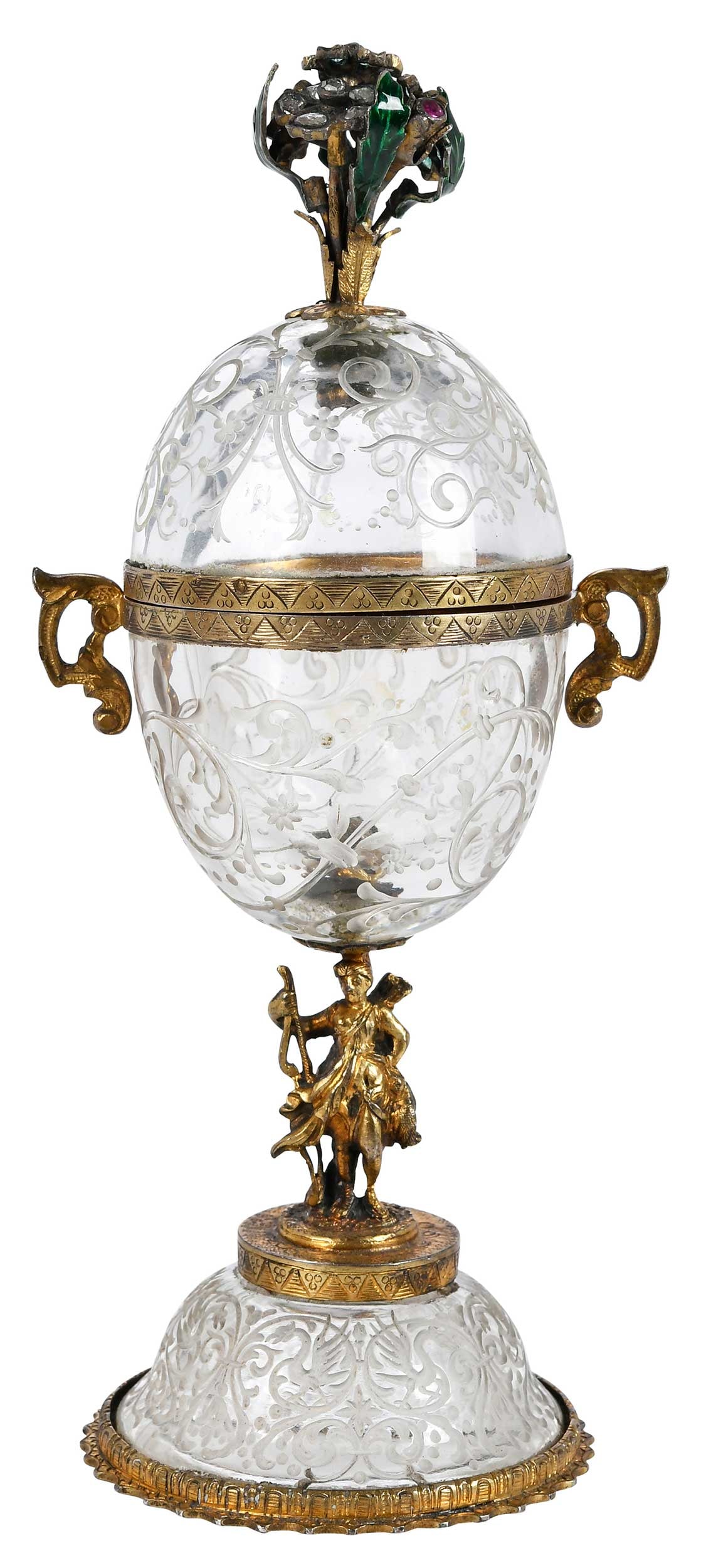 Gilt Silver Mounted Engraved Rock Crystal Lidded Egg Form Box (1 of 9)