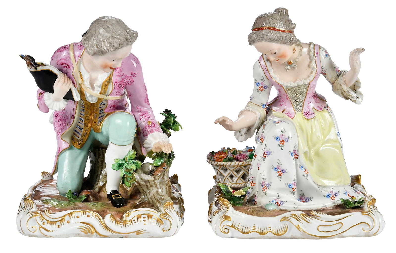 Pair of Meissen Porcelain Figurines, Vogelfanger and Madchen mit Schmetterling (1 of 10)
