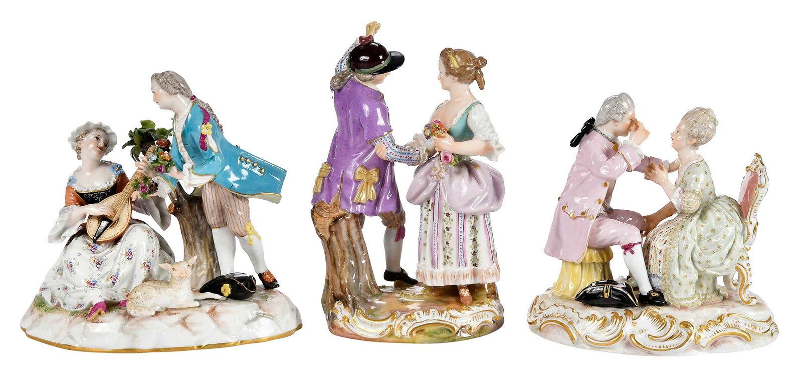 Three Meissen Porcelain Man and Woman Figural Groups (1 of 14)