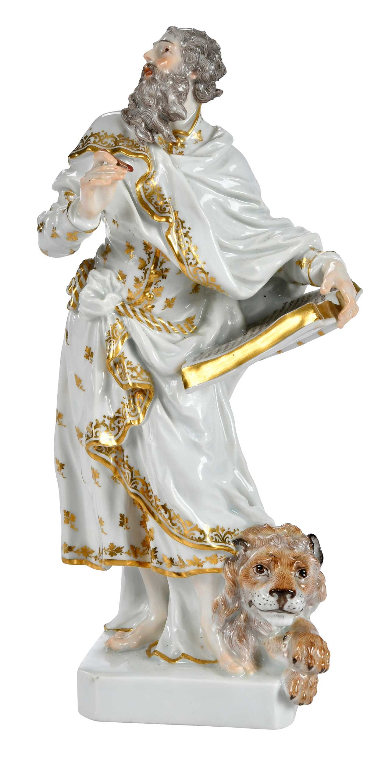 Meissen Porcelain Figure of Mark the Evangelist: German, 19th century, crossed swords mark and "2813/S. Marcus", after the model by Johann Joachim Kaendler, 10-1/4 x 3-3/4 x 3-1/2 in. Provenance: Collection of Steve Stewart, Lake Lure, North