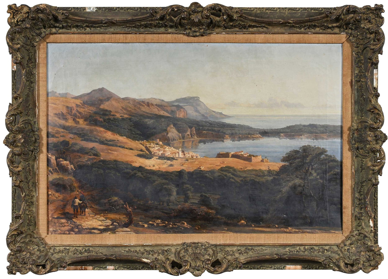 Count Urbain Garin de Cocconato: (French, 1813-1877) A View of Beaulieu et Villefranche near Nice, title and artist identified on inscribed label applied verso canvas, oil on canvas, 22-3/8 x 34-3/4 in.; original gilt wood and