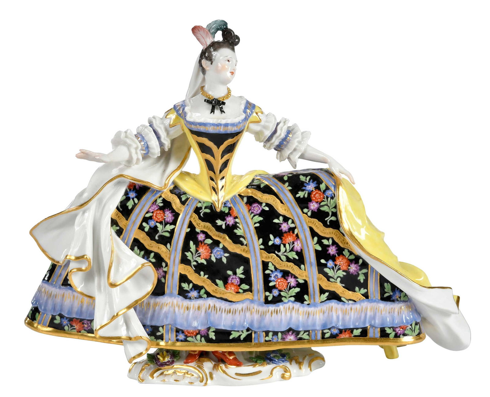 Meissen Porcelain Opera Figure, Romerin: German, late 19th/early 20th century, crossed swords and "2733" marked to base, after the model by Johann Joachim Kaendler, 8 x 10-3/8 x 4 in. Provenance: Collection of Steve Stewart, Lake Lure,