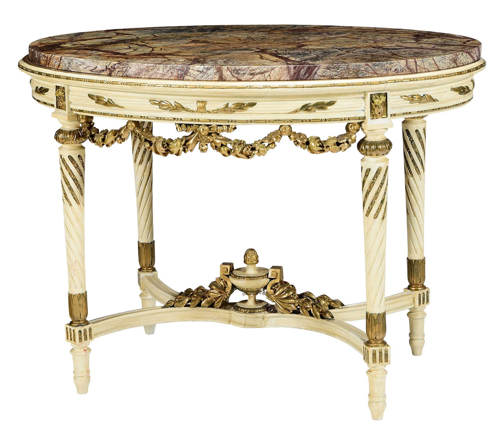 Louis XVI Style Painted Marble Top Oval Center Table (1 of 8)