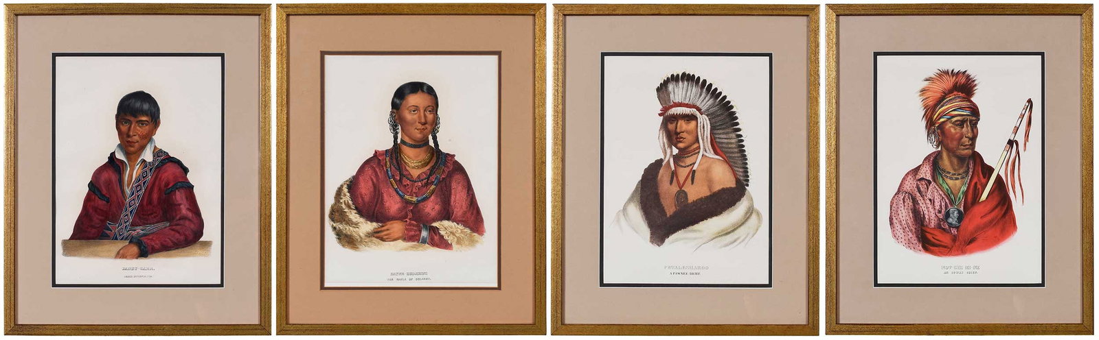 Four Later Edition McKenney and Hall Native American Prints: (American, 20th century) After Thomas L. McKenney (1785-1859) and James Hall (1793-1868), History of the Indian Tribes of North America, 1836-1844, large folio: Not-Chi-Mi-Ne, An Ioway Chief;