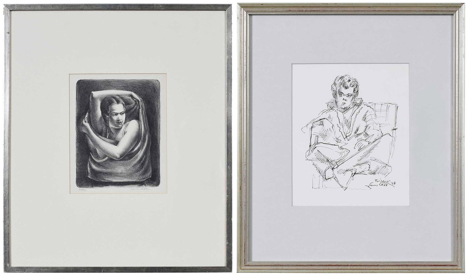 Lamar Dodd: (American/Georgia, 1909-1996) Mary, signed lower right "Lamar Dodd", titled lower left, lithograph on paper, sight, 9-3/8 x 7-5/8 in.; silver gilt wood frame, 21-1/4 x 18-1/4 x 1/2 in.; Irene, 1948, s