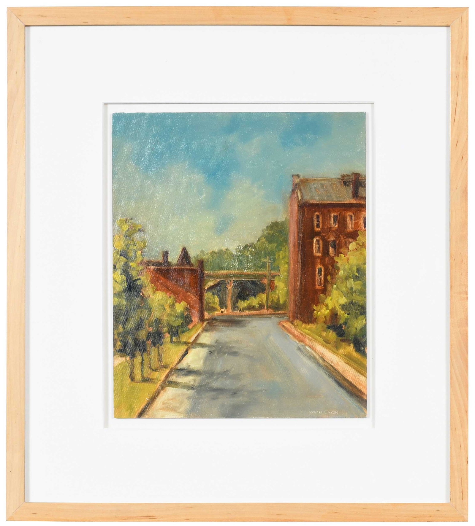 David Eakin: (American/Virginia, 20th/21st Century) Summer Street Scene, signed lower right "David Eakin", oil on artist board, 12 x 10 in.; modern wood frame, 20 x 18 in. Provenance: Estate of Lamar John Ryan Cec