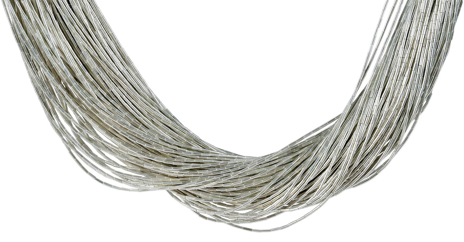 Liquid Silver Necklace: multi strands, cascading pattern, tests sterling silver, 24 in. length, 105.7 g Provenance: Private Virginia Collection Note: Brunk Auctions does not guarantee the accuracy of metal content or purity.