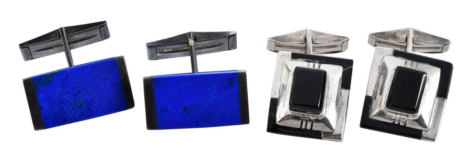 Two Pairs of Sterling Silver Cufflinks, Lapis Lazuli and Black Onyx (1 of 8)