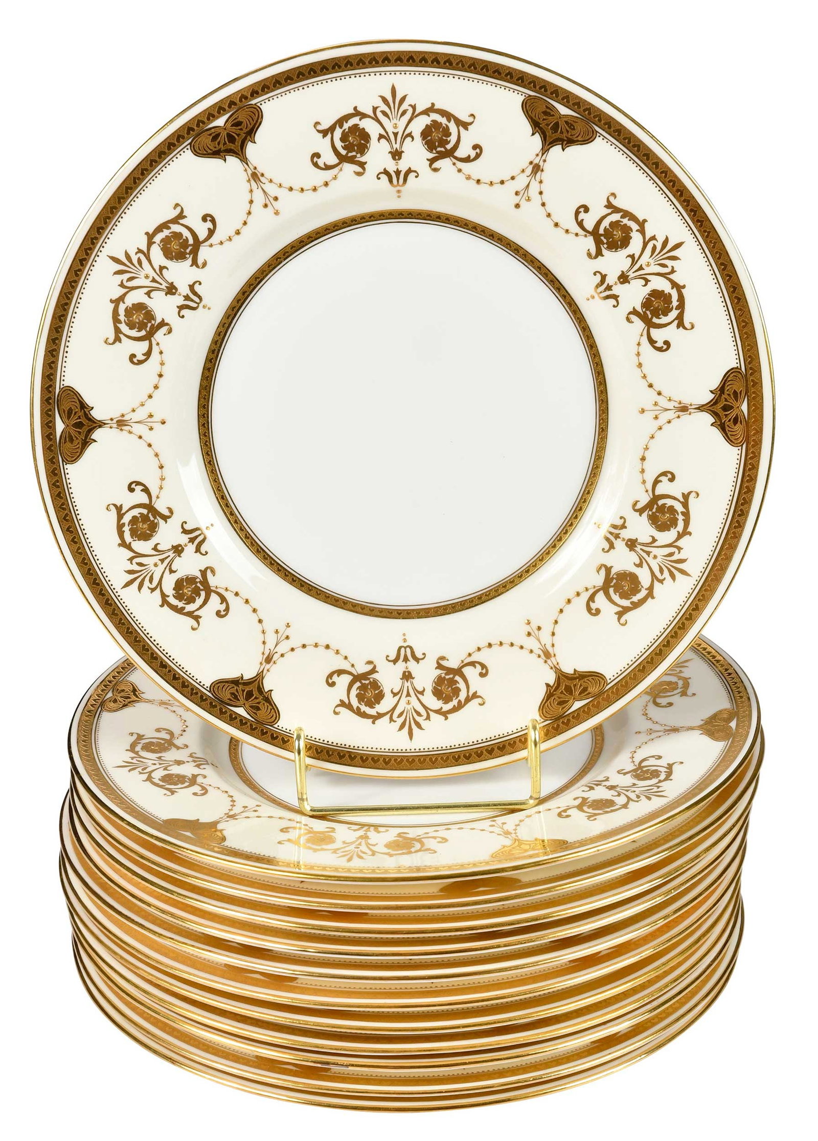 12 Mintons White Enamel and Gilt Decorated Porcelain Plates (1 of 3)