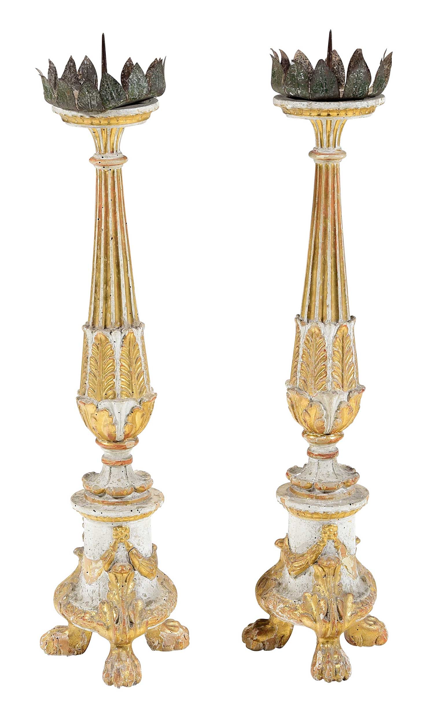 Pair of Large Italian Gilt Wood and Iron Pricket Candlesticks (1 of 3)