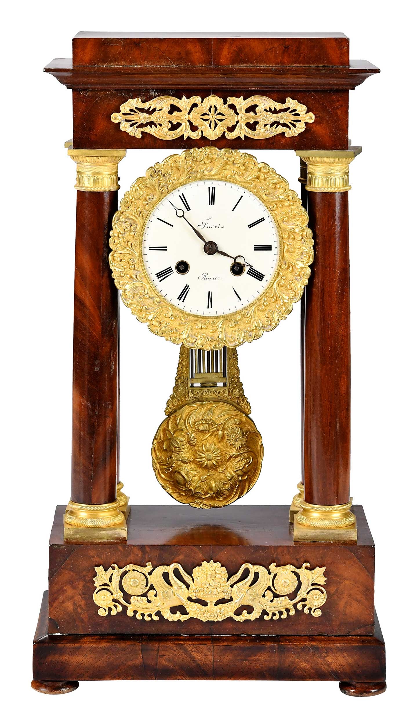 Ormolu Mounted Mahogany French Empire Portico Clock (1 of 6)