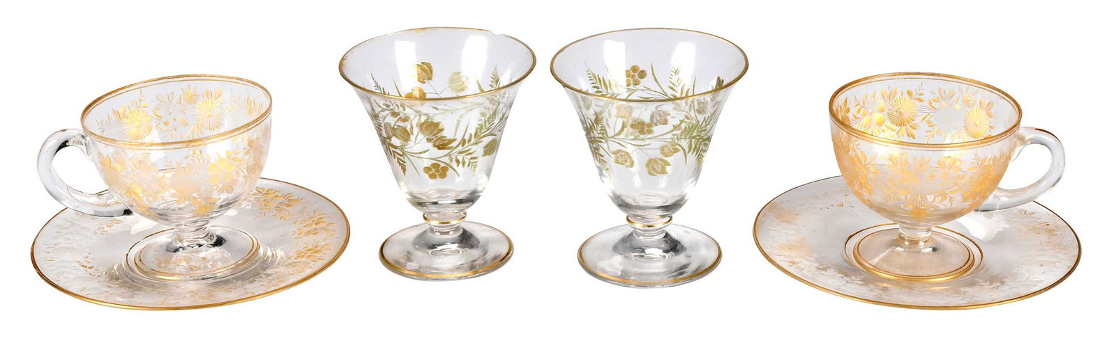 18 Etched and Gilt Clear Glass Stems with Eight Saucers (1 of 3)