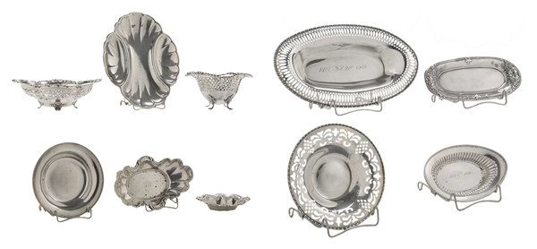 Ten Sterling Bowls/Trays: American, 20th century, various shapes and decorations, makers including Alvin, Gorham, Whiting and Frank Smith Silver Co., several with monograms or inscriptions, 32.51 oz.T., 4-1/2 in. to 9-1/4 in.,