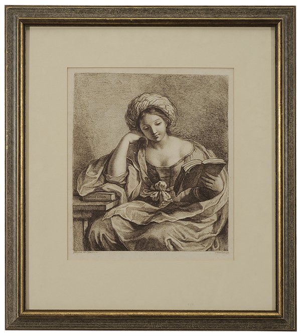 After Guercino: (Giovanni Francesco Barbieri, Italian, 1727-1815) Sibilla Libia, from [Eighty-two prints], engraved by F. Bartolozzi & c. published by Boydell and Co. circa 1790, signed "f. Barbieri detto il Guercino