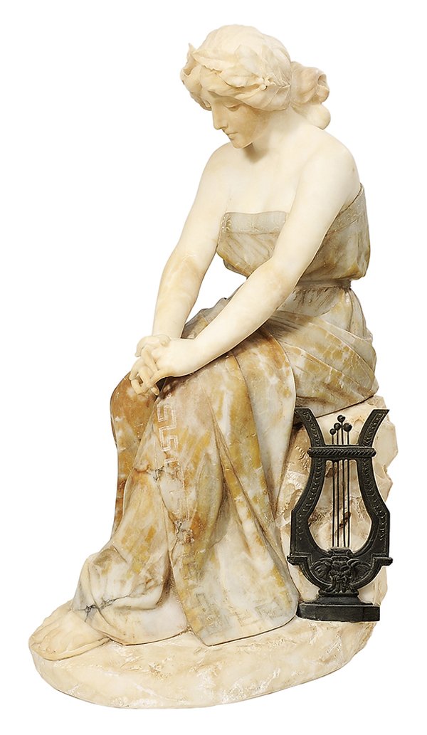 Pietro Bazzanti: (Italian, 1825-1895) Eurydice with Lyre, signed "Bazzanti", alabaster, 21 in., abrasions, one digit missing, small chips to robe and hair. Provenance: Private Collection, Georgia, By descent in Family