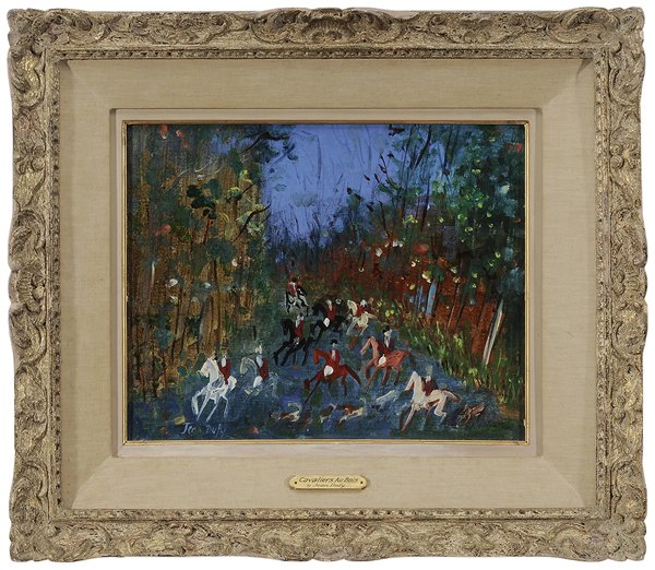 Jean Dufy: (French, 1888-1964) Cavaliers, Bois de Boulogne, signed upper left "Jean Dufy", oil on canvas, 13 x 16 in.; original carved and painted wood frame, original condition. Provenance: Findlay Galleries, C