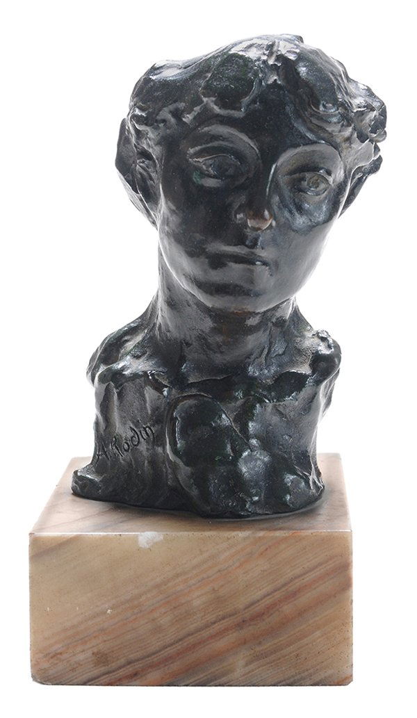 After Auguste Rodin or After: (French, 1840-1917) Étude de buste pour le portrait de la Comtesse de Noailles, a 20th century casting, signed at bottom "A. Rodin" and with foundry "Alexis Rudier/Fondeur.Paris", patinated bronze on