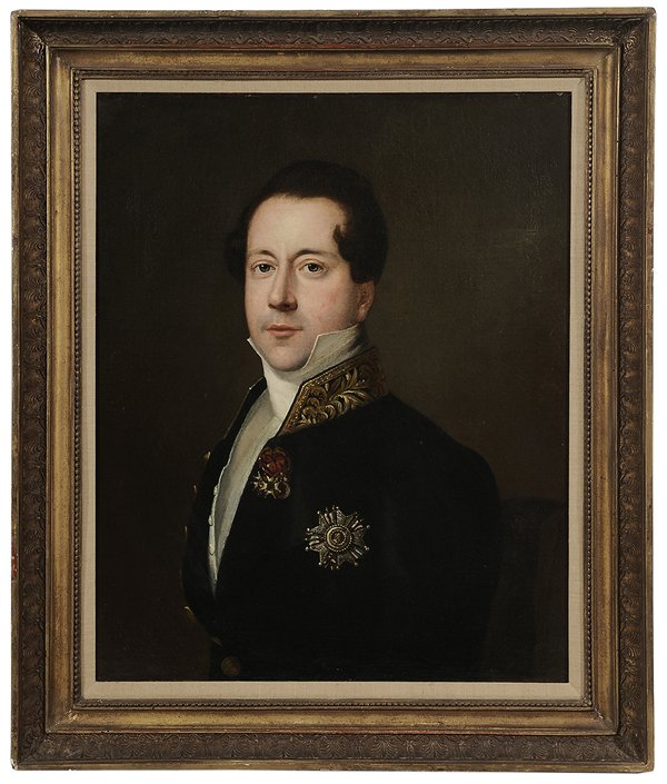 Follower of Jacques-Louis David: (French, 1748-1825) Portrait of an Officer, unsigned, oil on canvas, 25-1/2 x 21-1/4 in.; early 19th century gilt wood and composition frame, lined, scattered light retouch, craquelure, abrasions at e