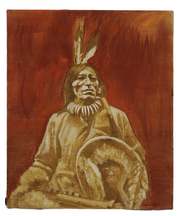 John W. Nieto: (Texas/New Mexico, born 1936) American Indian, signed lower right "nieto", oil over pencil on canvas, 24 x 20 in.; unframed, good condition. Provenance: Private Collection