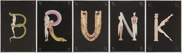 Erte: (French, 1892-1990) The Alphabet, 1976-1977, edition 137/350, consisting of 26 serigraphs with a cloth portfolio and printed frontispiece, published by Circle Fine Art, Chicago, signed lower right "Er