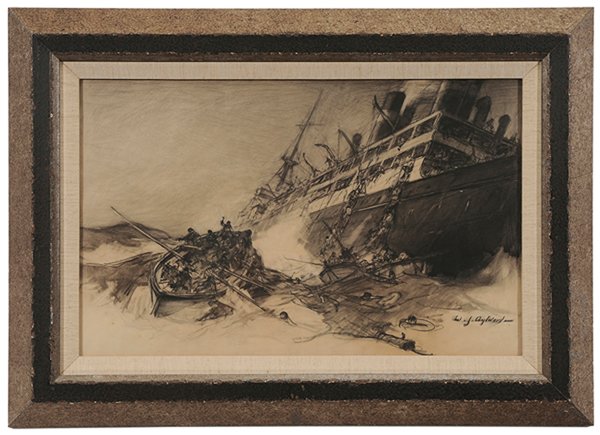 William James Aylward: New York, 1956) "Salt without Savor", with original tag from American Magazine "Number 4965/Issue Advance/Description Salt Without Savor", signed lower right "W. J. Aylward", charcoal on paper, 13-5/8
