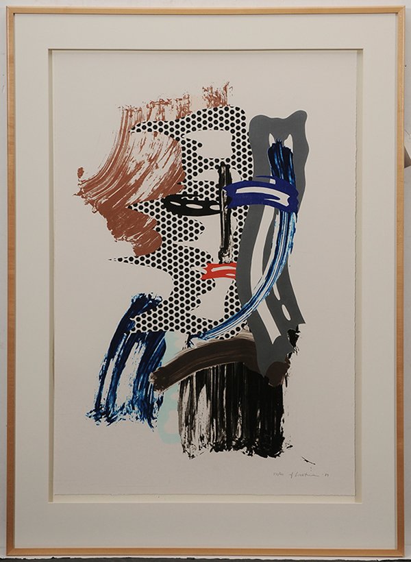 Roy Lichtenstein: (New York, 1923-1997) Mask (from [Brushstroke Figures] series), 1989, edition 53/60, signed lower right "R Lichtenstein '89, Graphicstudio blindstamp lower right, color lithograph, waxtype, collage, w