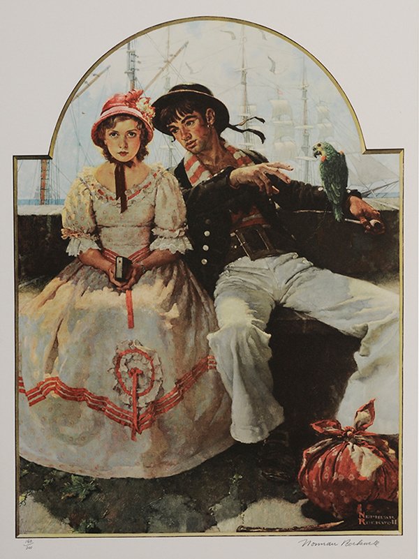 Norman Rockwell: (American, 1894-1978) Voyager, edition 160/200, signed lower right "Norman Rockwell" with undated Eleanor Ettinger Galleries blindstamp lower left, giclee on paper, 32-1/2 x 25-1/8 in. (page); gilt wo