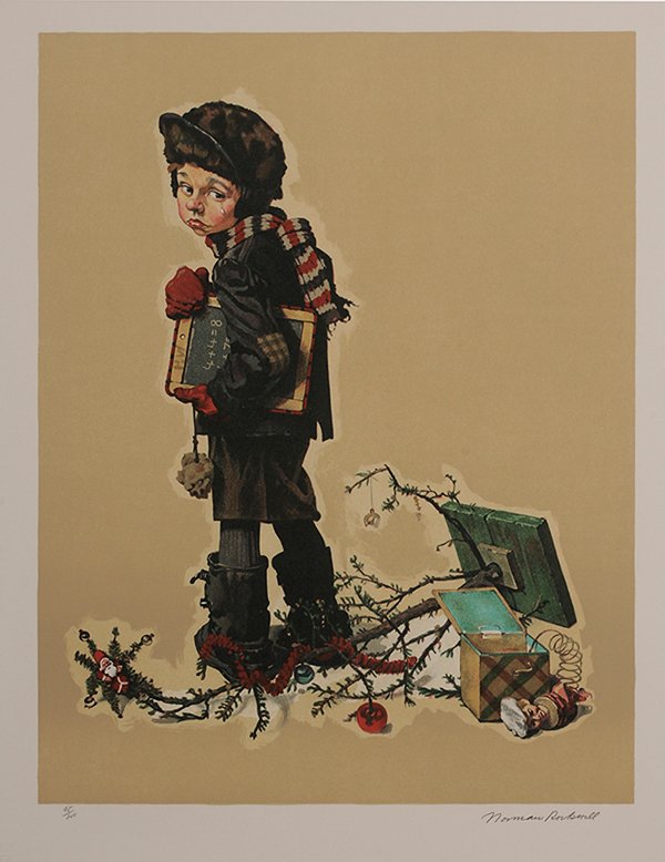 Norman Rockwell: (American, 1894-1978) "After Christmas", signed lower right "Norman Rockwell", edition 95/200, with Eleanor Ettinger Galleries 1977 blindstamp lower left, lithograph on paper, 31 x 24 in.; gilt wood f