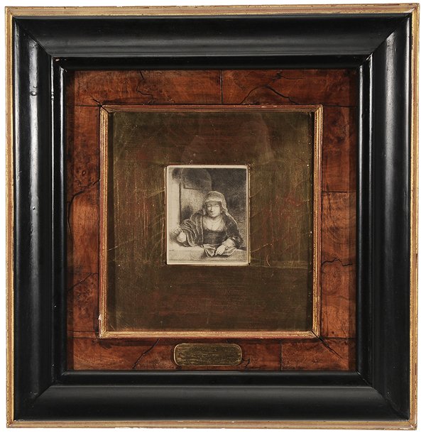 Ferdinand Bol: (Dutch, 1616-1680) Woman with a Pear, 1651, (B.14), fourth state, signed with collector's stamps verso including "Gr(af) v(on) Leppell, S.(Sammlung)" within oval, etching on laid paper, 5-5/8 x 4-5/8