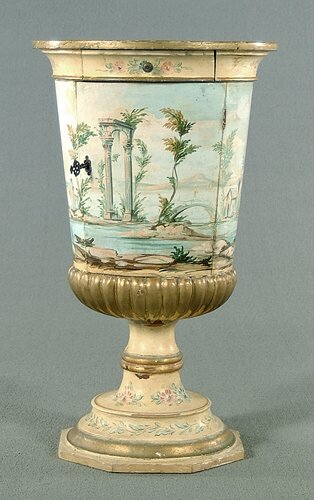 Urn-form stand, painted wood, gilt highl