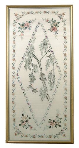 Fine Oriental embroidery on silk, natura