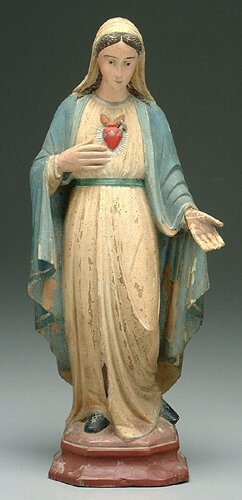 Carved and painted wooden Madonna