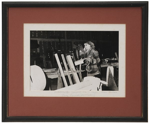 Diana MacKown: (American, 20th century) Louise Nevelson at Lippincott, with cat drawing in crayon lower left inscribed "Flat-Fat", signed and inscribed on mat "For Phil + Llewellyn Lippencott-1976 - 9/20/82/ Love Lo