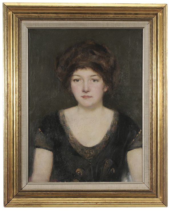 Carl John David Nordell: (Massachusetts, 1885-1957) Portrait of a Young Woman, signed upper right "N", oil on canvas, 23-5/8 x 17-5/8 in.; gilt wood frame, lined and relined, crackle, cupping, some cleavage, canvas slightly l