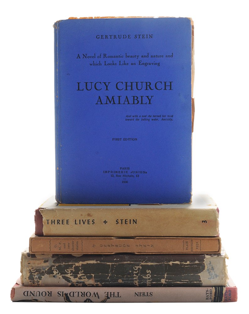 24 Gertrude Stein Books: including [Lucy Church Amiably,] Paris: Imprimerie, 1930, first edition, with plain dust jacket laid in (This is the first of Stein and Toklas' Plain Edition press books, a notoriously fragile book); 