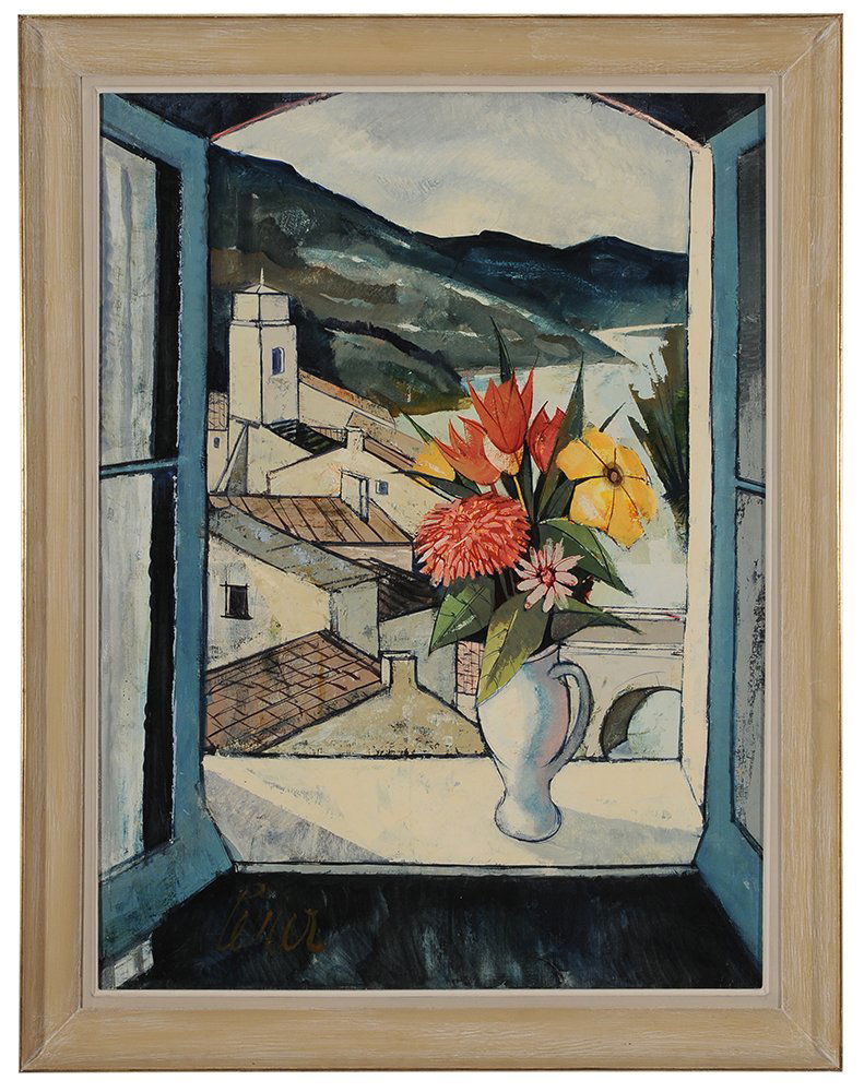 Charles Levier: (French, 1920-2003) [Fleurs au Bord d'une Riviere], signed lower left "Levier" and signed and titled verso canvas, oil on canvas, 40 x 30 in.; painted wood frame, original stretcher and tacking edge,