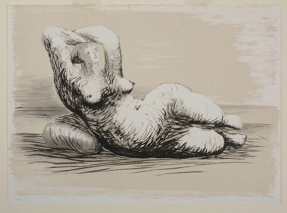 Henry Moore: (British, 1898-1986) Reclining Woman on a Beach (C. 595), 1980-81, edition 34/50, printed by Curwen Prints Ltd., London; published by Raymond Spencer Company Ltd. for the Henry Moore Foundation, Much