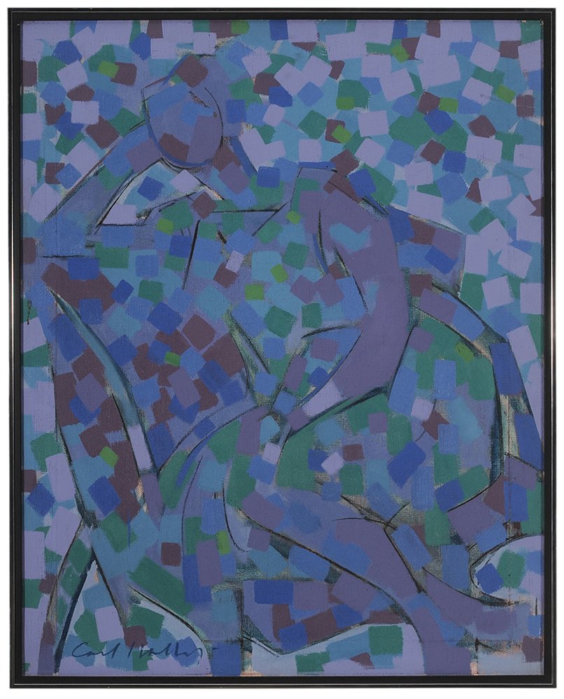 Carl Robert Holty: (New York/Germany, 1900-1973) Untitled, abstract portrait, signed lower right "Carl Holty" and signed on stretcher and inscribed "666-6", oil on canvas, 29-3/4 x 23-5/8 in.; metal frame, original stre