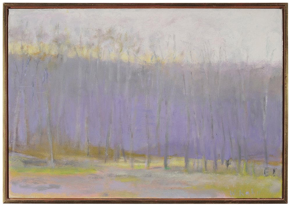 Wolf Kahn: (New York/Vermont, born 1927) In Massachusetts, 2000, signed lower right "W. Kahn" and inscribed with title and numbered "136" verso stretcher, oil on canvas, 18 x 25-1/2 in.; parcel gilt frame, origi